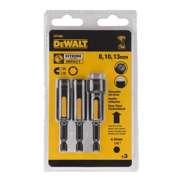 DEWALT 3-dielna sada čistiteľných nádstavcov 8,10,13mm